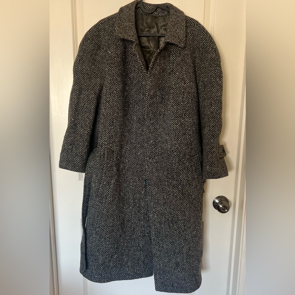 Men's Gray Herringbone Trench Coat
